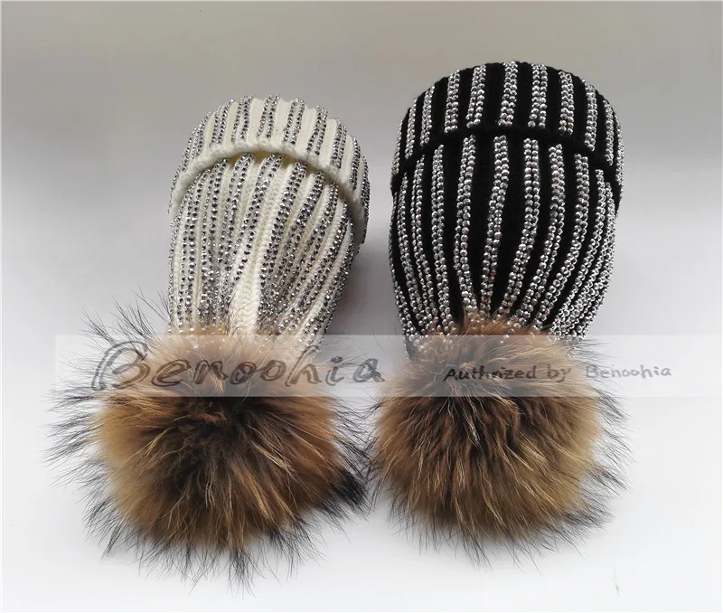 Зимняя женская Шапка бини в блестящем стиле|skullies cap|hat real furreal fur pom |