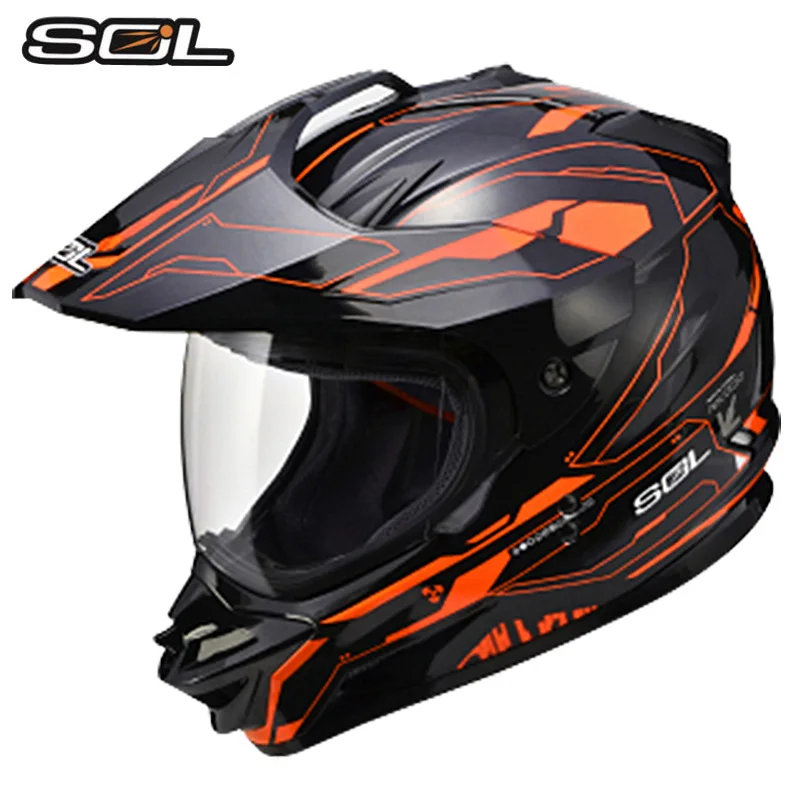 SOL SS-1 moto cross moto rcycle шлем шоссе бег беговые мото rbike гоночный шлем с внутренним солнцезащитным объективом ATV moto шлемы - Цвет: Black Orange