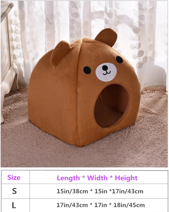 Кошка маленькая собака мягкая кровать Met дом палатка Igloo Кровать дом милый мультфильм коричневый S L