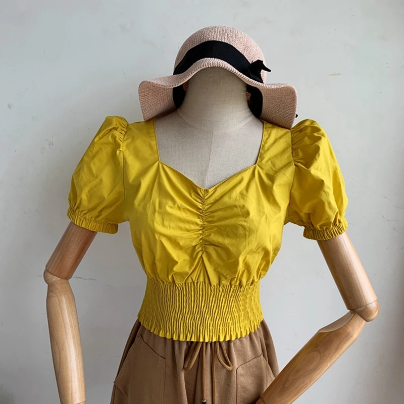 Винтажная женская рубашка с квадратным вырезом топы коротким рукавом летняя