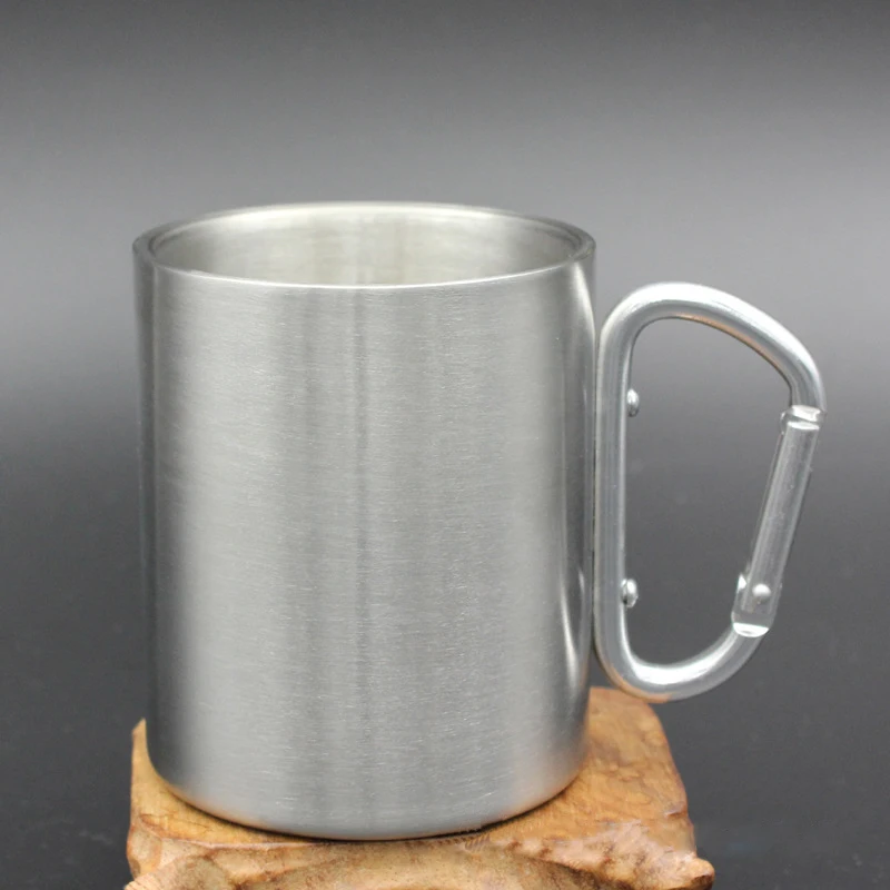330ml Stainless Steel Mug with Foldable Self-lock Carabiner Handle Folding Cup For Outdoor Camping Hiking | Спорт и развлечения
