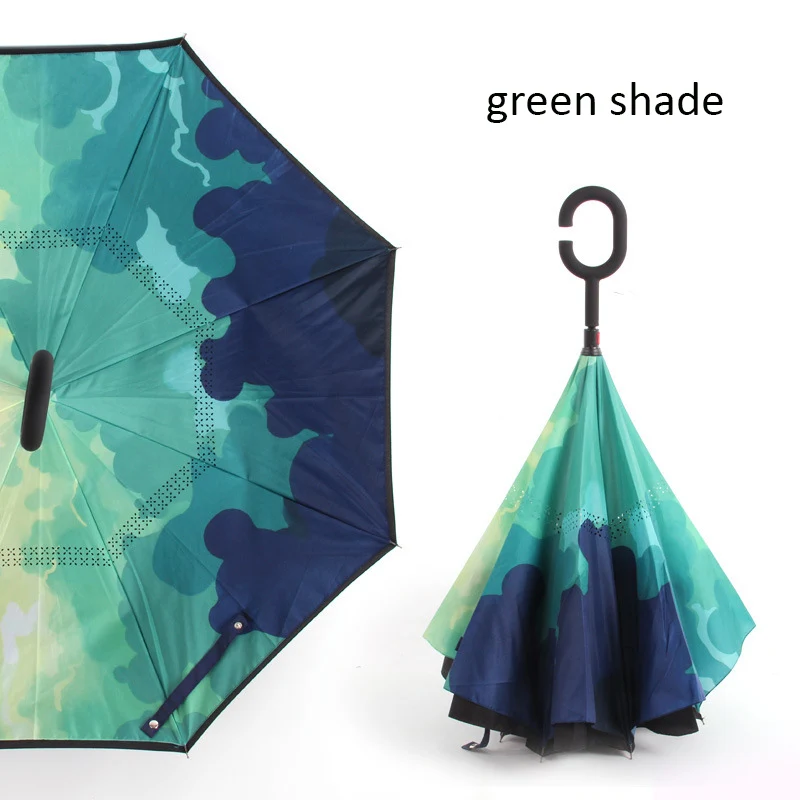 green shade Складной зонтик с двойным слоем и защитой от ветра с цветочным узором, водонепроницаемые автомобильные зонты для женщин, дождевик - Цвет: green shade