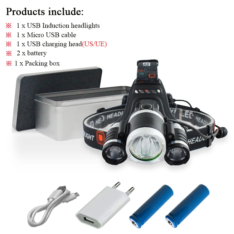 usb headlamp B-BOX 18650 перезаряжаемый ИК-датчик светодиодные фары xml 3t6 индукционный usb налобный фонарь фонарик батарея Головной фонарь hoofdlamp - Испускаемый цвет: usb headlamp B-BOX