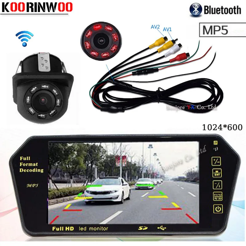 Koorinwoo HD CCD 7 дюймов 1024*600 автомобильный монитор зеркало TF USB слот Bluetooth MP5 плеер с