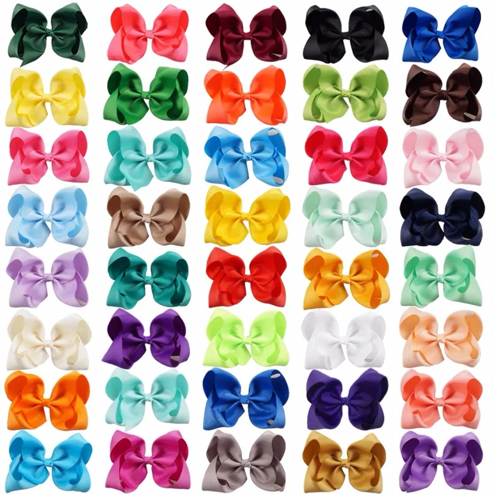 

ncmama 2Pcs/lot 5 Inch Big Hair Bows Solid Soft Hairpins With Clip Grosgrain Ribbon Hairclips For Kids Hair Accessories