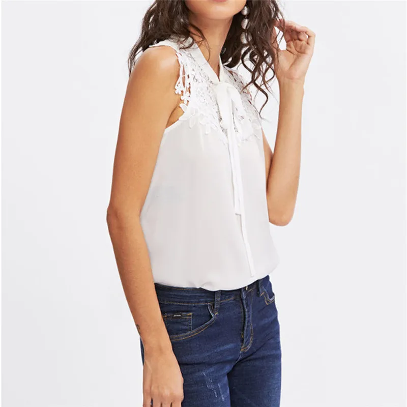 Женская винтажная блузка без рукавов с бантом Летняя короткая шифоновая размера