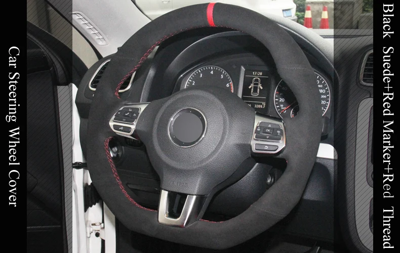 Черная замша DIY Ручная прошивка автомобиля рулевое колесо Крышка для Volkswagen Golf 6 GTI MK6 VW Polo GT Scirocco R Passat CC R-Лин