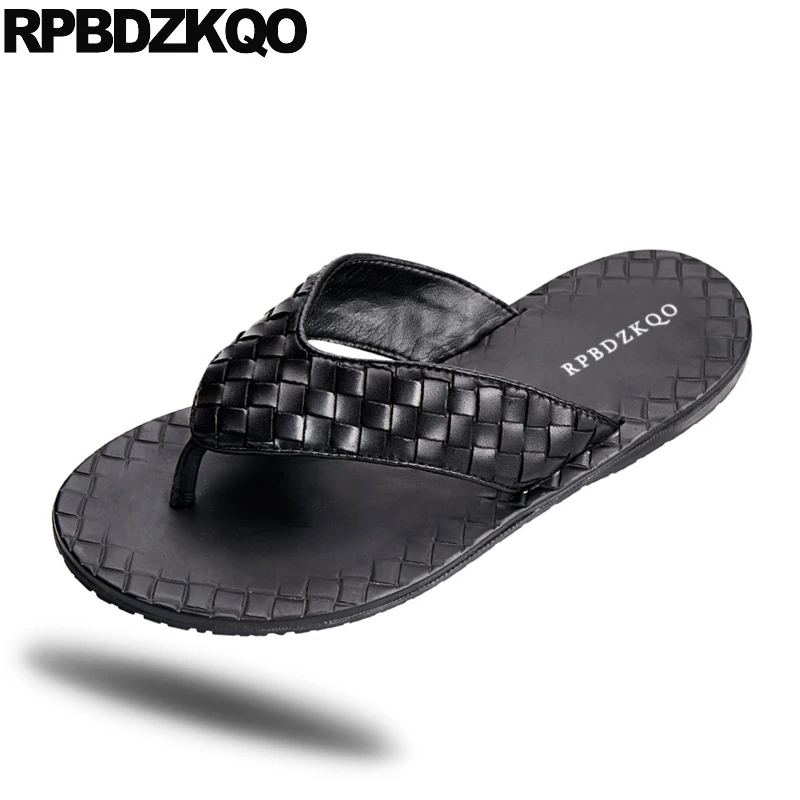 

2021 Men Sandals Leather Summer Flip Flop Waterproof Fashion Black Water Slippers Slip On Slides Beach Shoes Soft Woven Outdoor