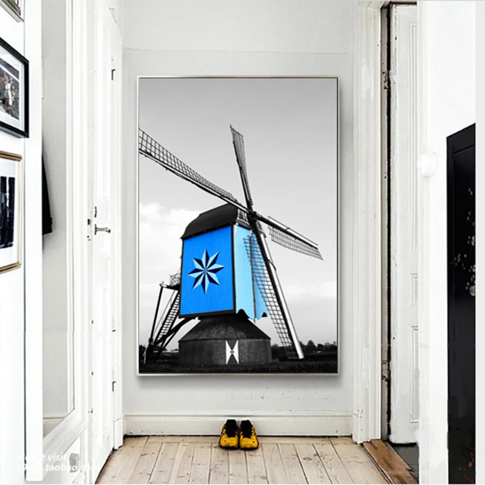 Плакаты и принты Blue Windmill для гостиной художественное украшение на холсте