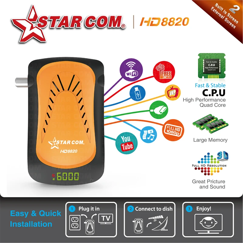 Starcom HD8850 спутниковый ТВ приемник с бесплатный арабский IPTV Full HD цифровой коробка