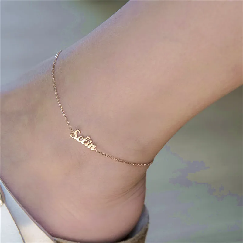 Custom Name Anklet Stainless Steel Personalized Gold Pendant Beach Daily Jewelry Gift For Bestfriend BFF | Украшения и аксессуары