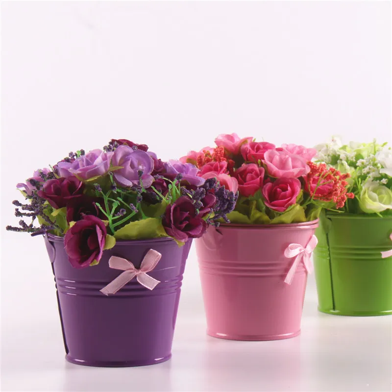 Мини симпатичная железная ваза с искусственными цветами искусственная Роза один