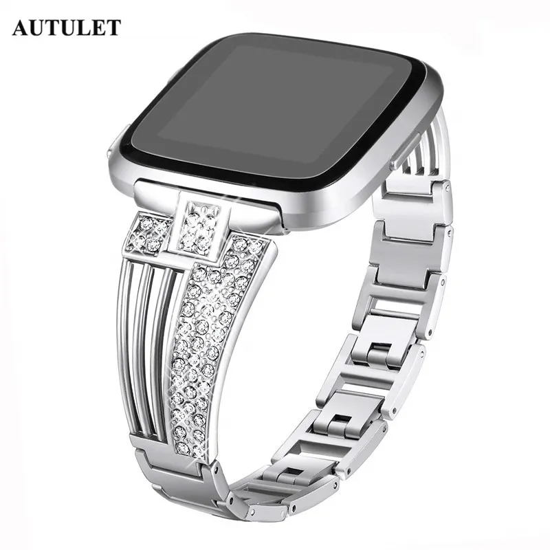 Replacement bands Fitbit Versa metal strap stainless steel bling bracelet wristband for women accessories price | Наручные часы