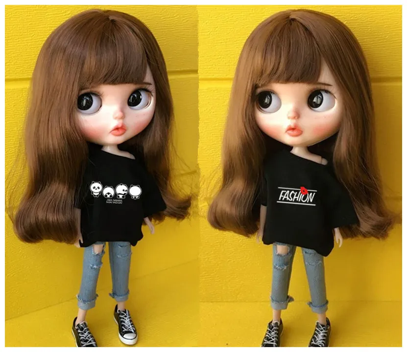 

2 шт./компл. Одежда для кукол Blyth 1/6 blyth Модная белая футболка + джинсы для кукол blyth pullip 30 см аксессуары для кукол Барби
