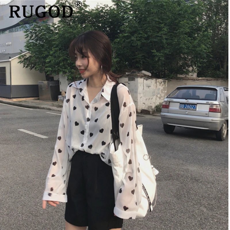 Женские шифоновые блузки RUGOD 2020 с принтом сердца тонкие летние топы и