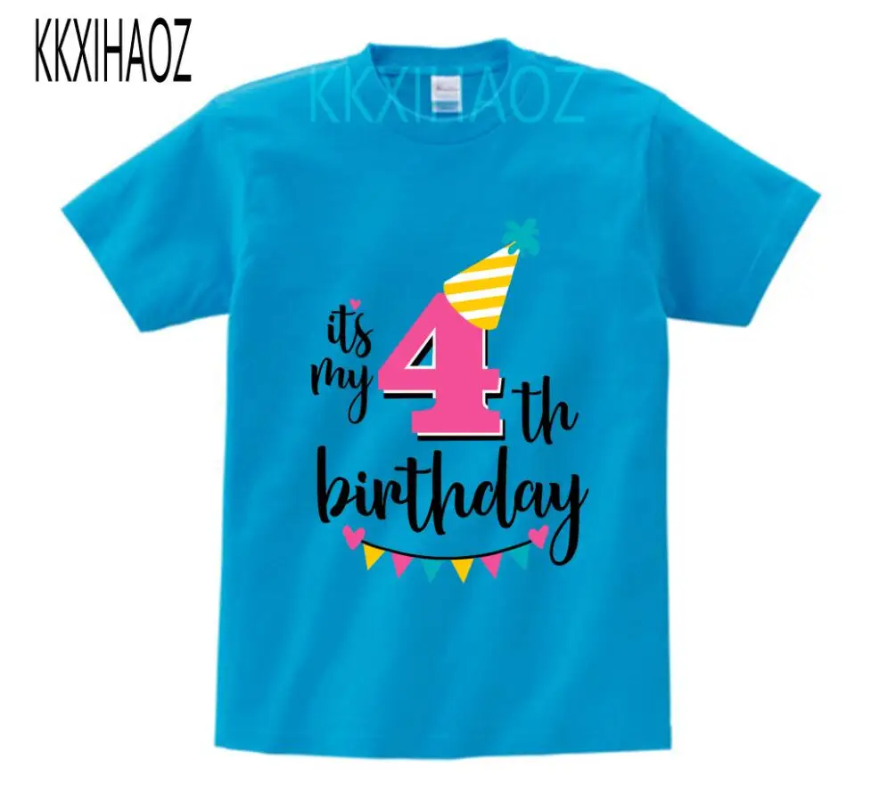 Футболка с надписью «Happy Birthday Number» для девочек 4-6 лет, милая летняя одежда для малышей, Детская футболка с цифрами «забавный подарок на день рождения» для мальчиков, NN - Цвет: blue childreT-shirt