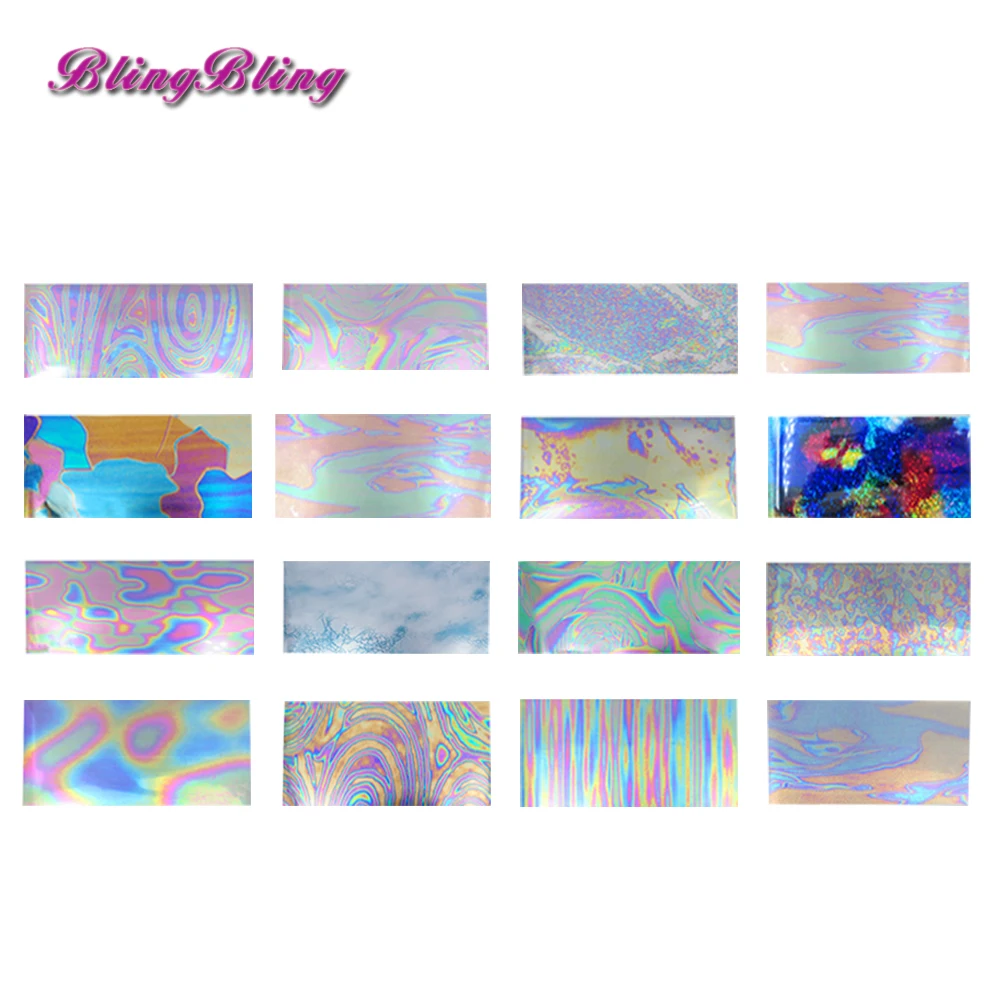 BlingBling 16 шт. голографические лак для Стикеры зеркальный эффект Фольга наклейка