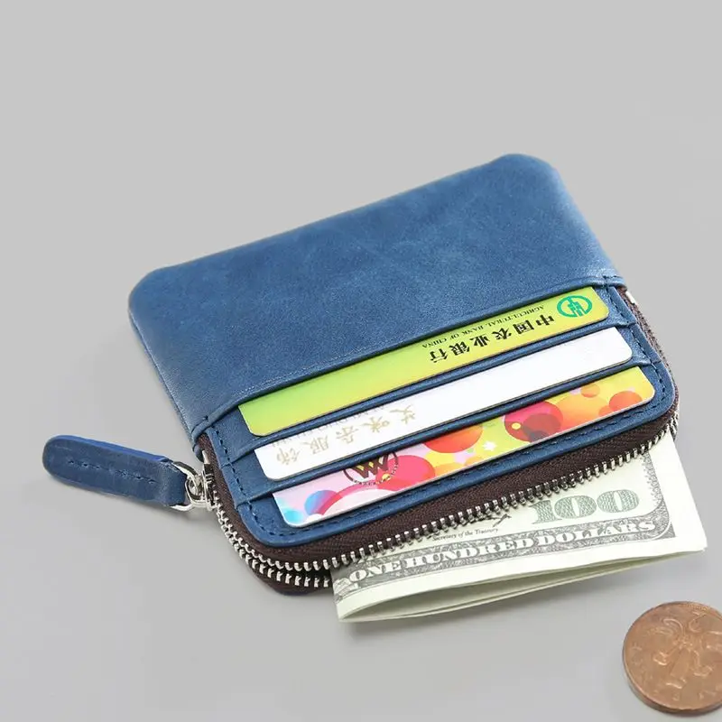Dark Blue SIMLINE мужской кошелек из натуральной кожи, мужские винтажные Короткие Кошельки на молнии с передним карманом, тонкий мини кошелек для монет, держатель для карт, карман для женщин - Цвет: Dark Blue