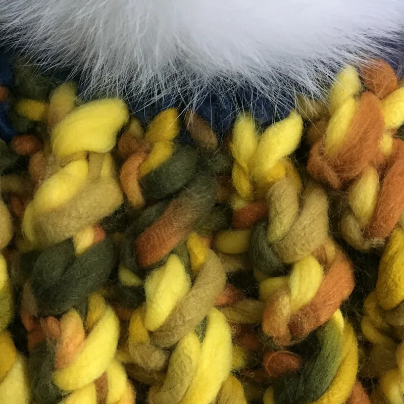 BomHCS Роскошная шапка с большим помпоном из лисьего меха и пряжи для живота теплые