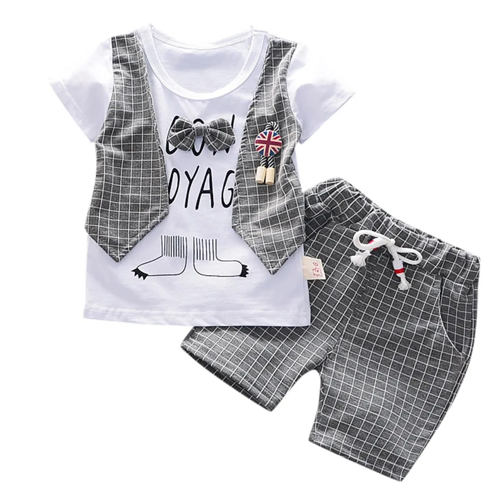 Toddler Baby Boys Gentleman Bow T-shirt Tops Shorts Pants Outfits Clothes Summer Set Patchwork Chic Clothing | Детская одежда и