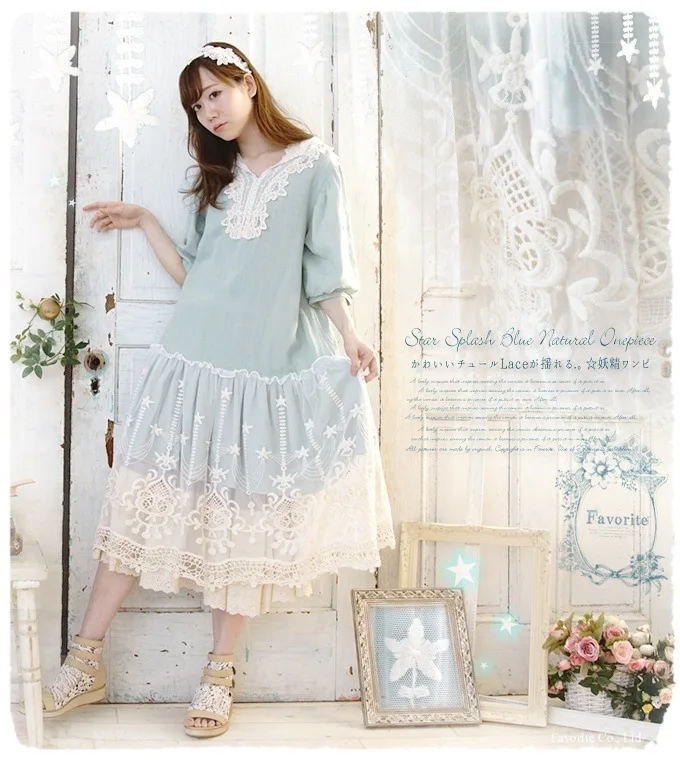 

Rockabilly Casual Japanese Boho Cute Sweet Bohemian Crochet Cotton Linen Lace Patchwork Vetement Femme Loose Women Spring Dress