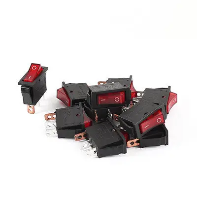 10 x AC 250V 15A 3терминал SPST красная неоновая лампа O/F лодка клавишный выключатель