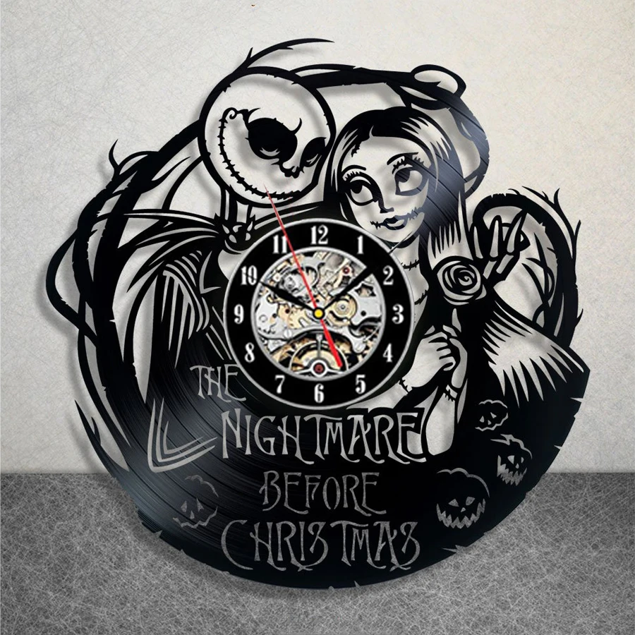 Horloge росписи кошмар перед рождественские настенные часы дизайн мультфильм тема виниловые часы-пластинка часы с подвеской тихий 12 дюймов