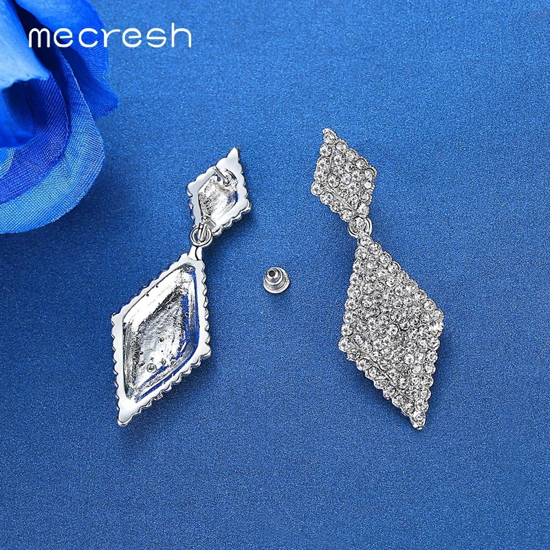 Mecresh Silver Color Rhinestone Geometric Dangle Earrings for Women Cute Crystal Bridal Wedding Party Jewelry MEH1086 | Украшения и