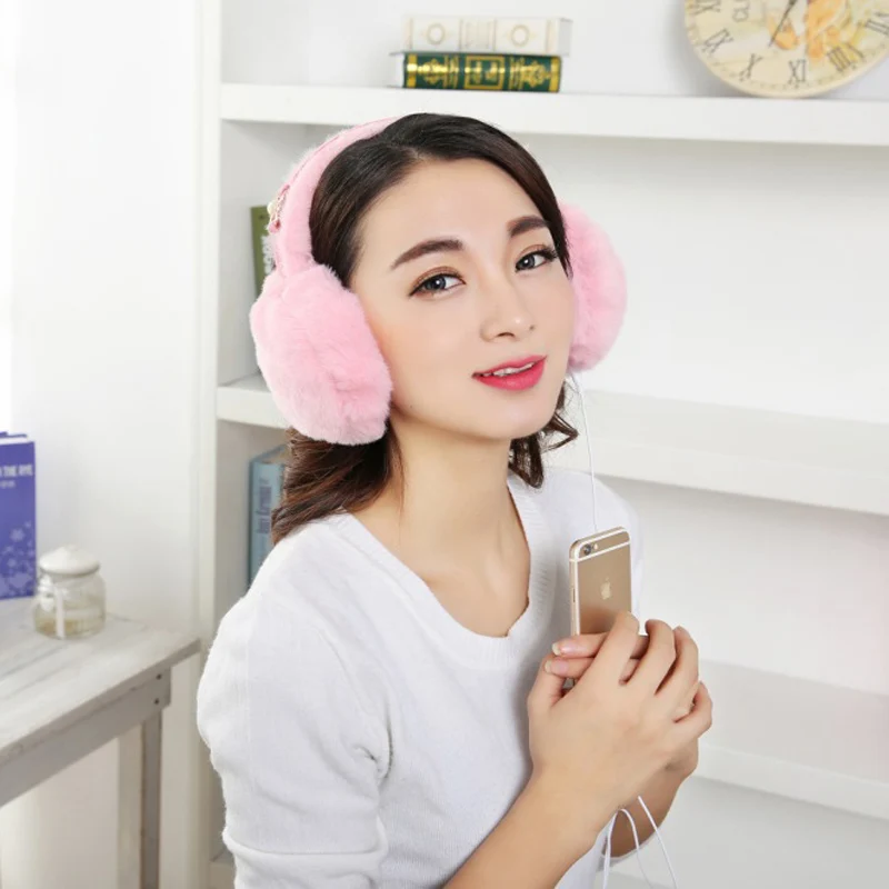 Плюшевые женские зимние наушники теплые для девочек музыкальные из
