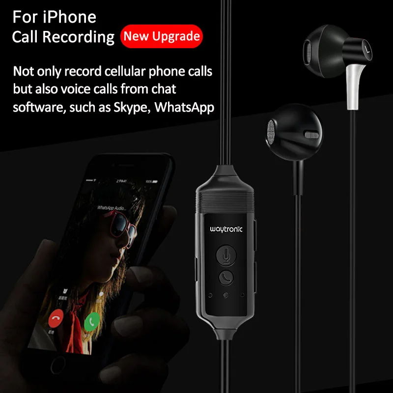 Гарнитура с диктофоном для iPhone звонков WhatsApp Skype Facebook QQ WeChat запись голоса наушники