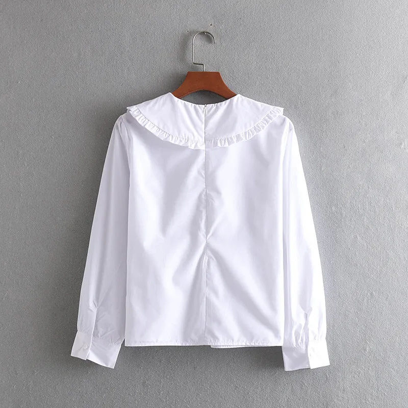 NSZ Для женщин белая блузка с длинным рукавом Питер Пэн рубашка воротником Офисная