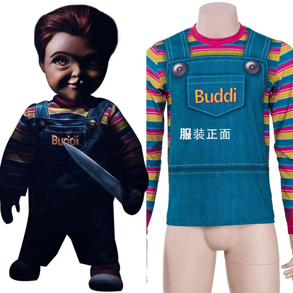 Детский Косплей Чаки Костюм Кукла Buddi 3D Футболка Топ Одежда для взрослых Хэллоуин