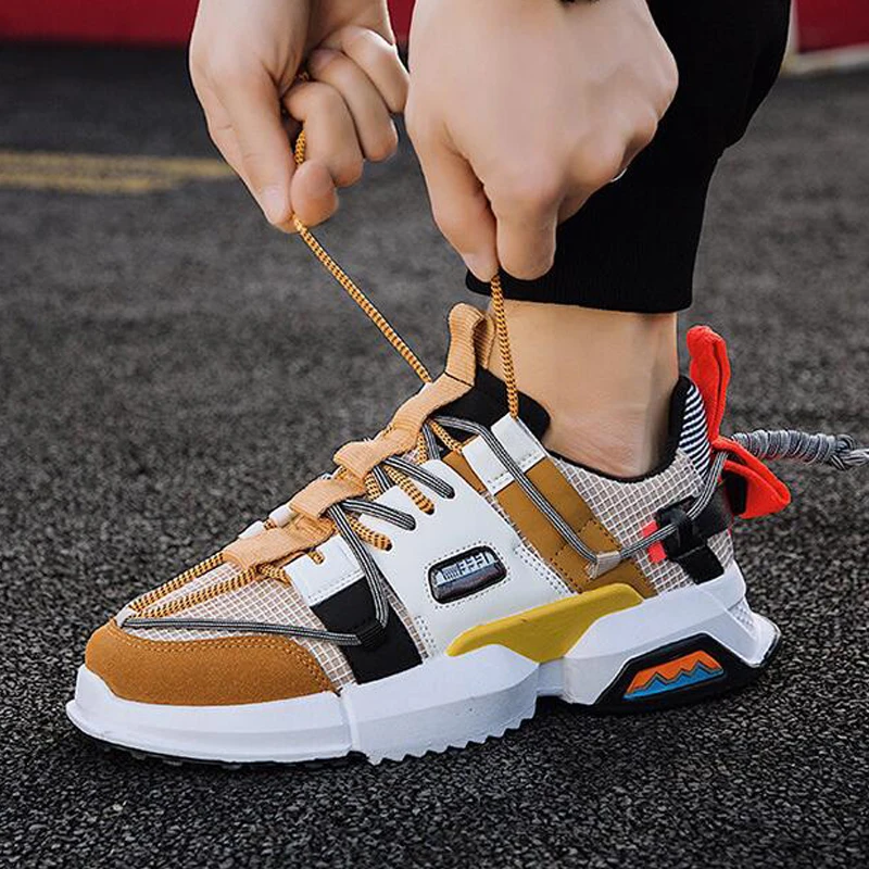 Man Shoes 2019 Fashion Casual Sneakers Leather Stitching Men's Footwear Platform Sports For Male | Обувь