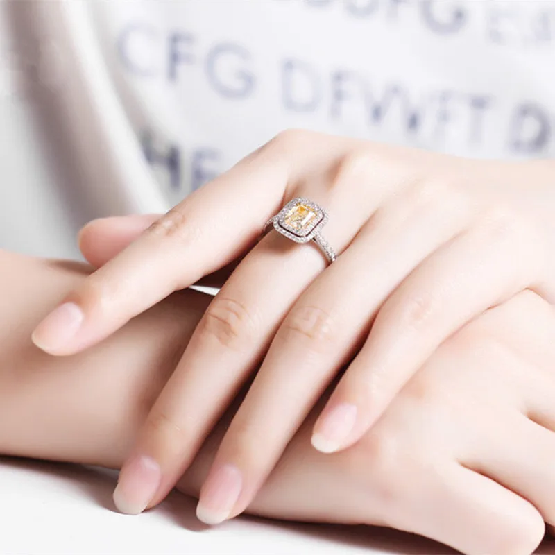 Новая Площадь прямоугольник Желтый AAA CZ Кольцо Окружающей Белый классический Bijoux