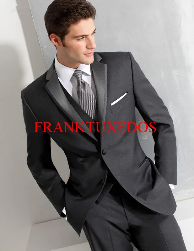 Индивидуальные деловые мужские костюмы, пиджак, свадебные костюмы, смокинг, костюм для жениха для мужчин, серый, черный смокинг (Блейзер + брюки + жилет + галстук)