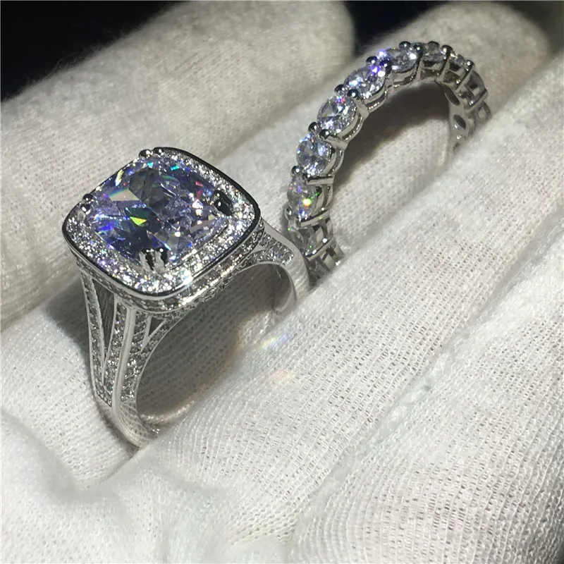 Choucong набор колец для влюбленных с подушками 8ct прозрачный 5A Циркон Cz Белое золото заполненный 925 серебро обручальное кольцо кольца для женщин