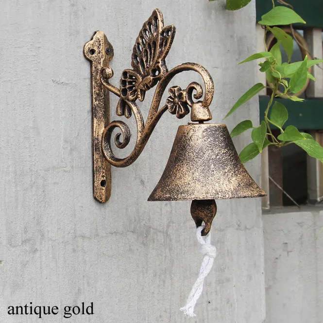 antique gold Европейский винтажный деревенский полый дизайн бабочка чугунный настенный ручной коленчатый приветственный колокольчик - Цвет: antique gold