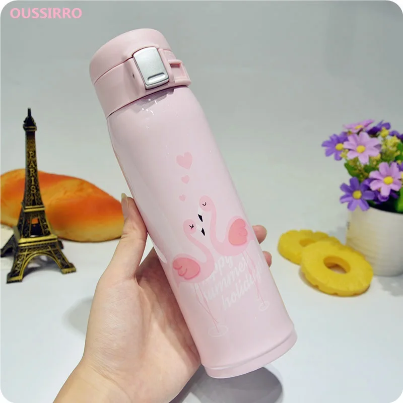 OUSSIRRO, Модный милый термос с фламинго, милый термос для кофе, кружка, 304 нержавеющая сталь, Вакуумная чашка, Спортивная бутылка для воды