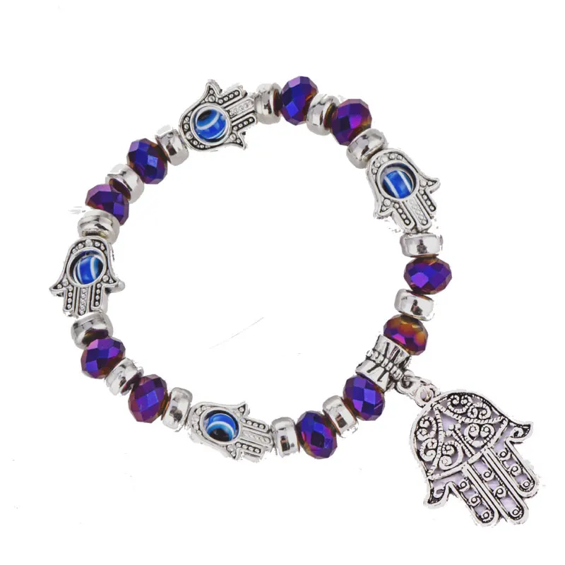 Purple Stone Модный черный браслет из бисера рука Фатимы четки оптом по низкой цене браслет Evil Eye для Для женщин пары Девочки Винтаж серебряный браслет шарма Femme WX2 - Окраска металла: Purple Stone