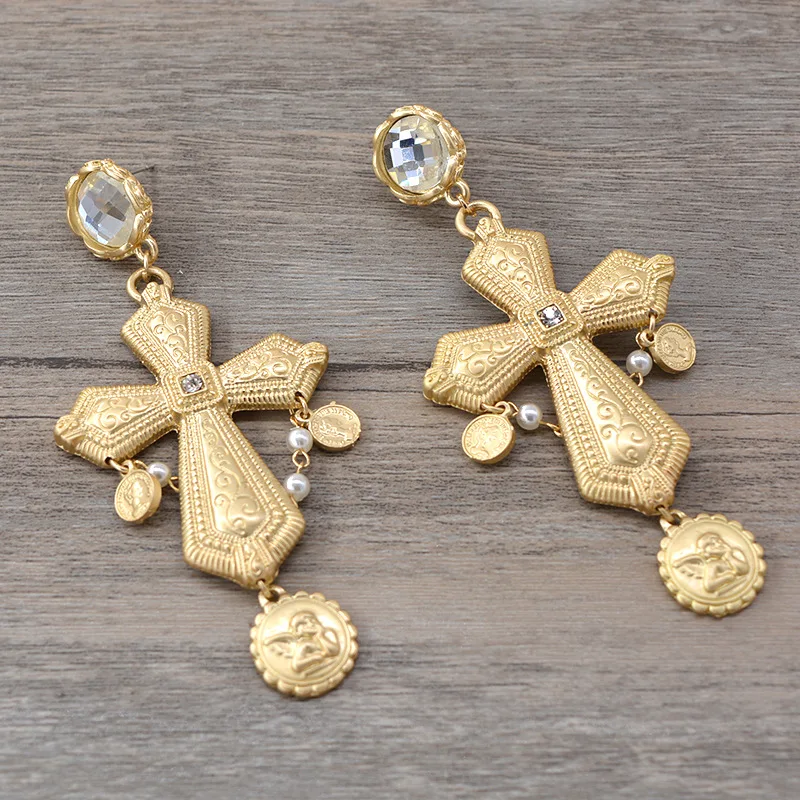 

2019 Fashion vintage cross long earrings for women