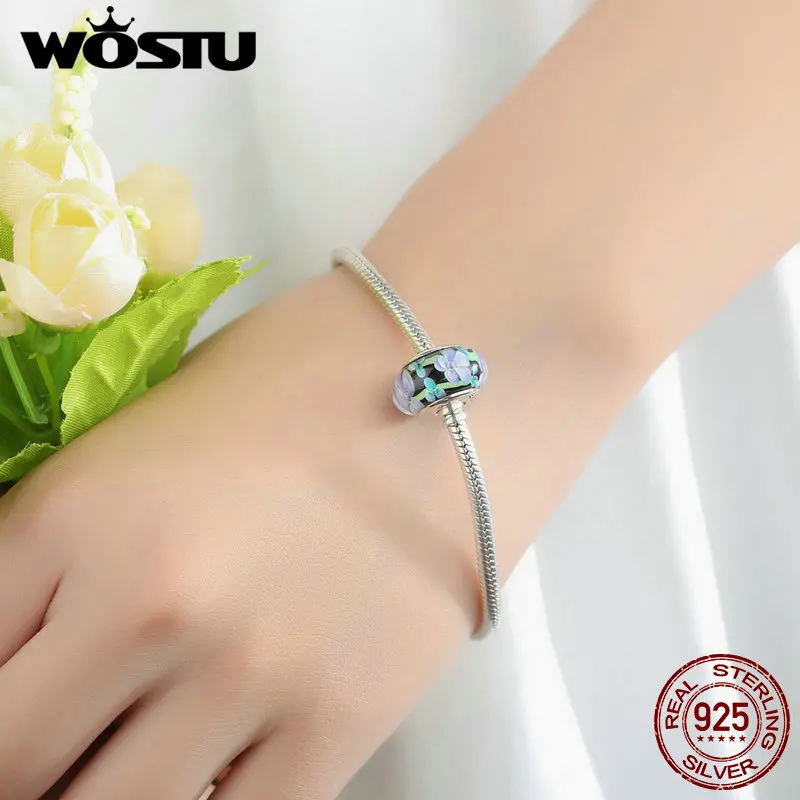 WOSTU 925 пробы Серебряный цветок Munaro стеклянные бусины подходят к оригинальному WST браслет Европейский DIY ювелирные изделия
