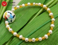 qingmos trendy 5 6mm white natural pearl bracelets for women with orange crystal and 18mm cloisonne bracelet jewelry 7 5 br398