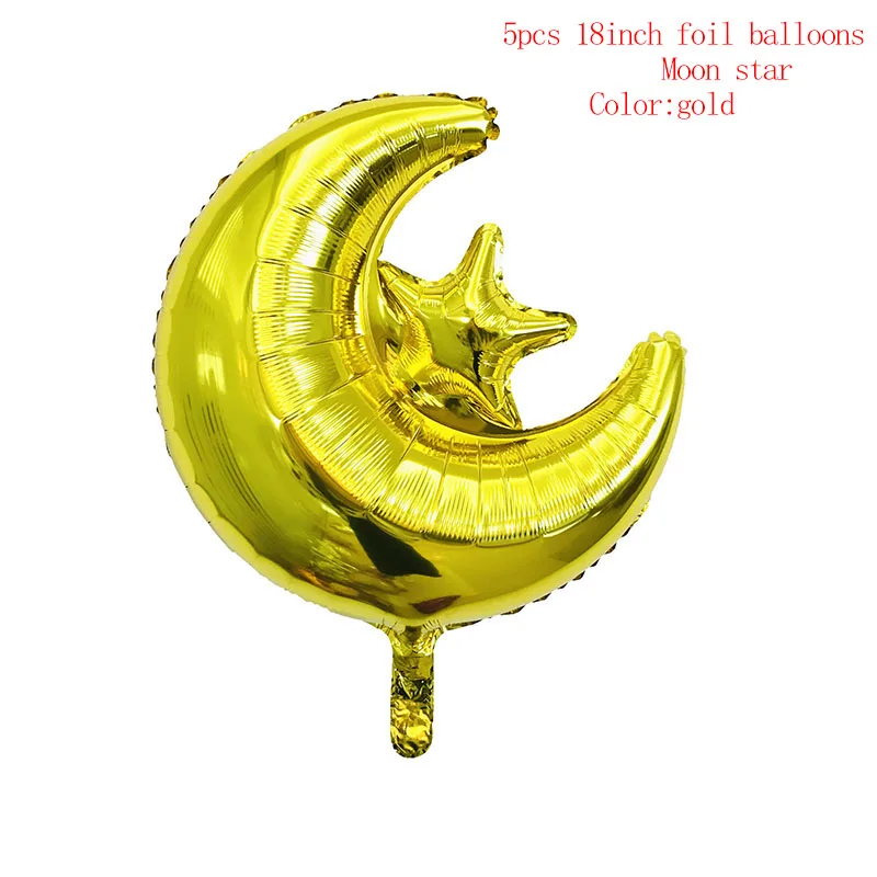 EID Mubarak Letter Balloons for Muslim Islamic Party Decorations Eid al-firt Ramadan Decorations Ramadan Mubarak Party Supplies - Цвет: 5pcs moon star gold