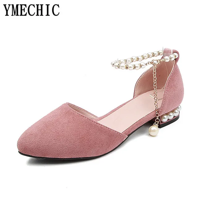 flock YMECHIC/лето, женские свадебные туфли на низком каблуке, белые, розовые туфли-лодочки для невесты с завязками на лодыжке, женская обувь, повседневные туфли-лодочки, большие размеры - Цвет: flock