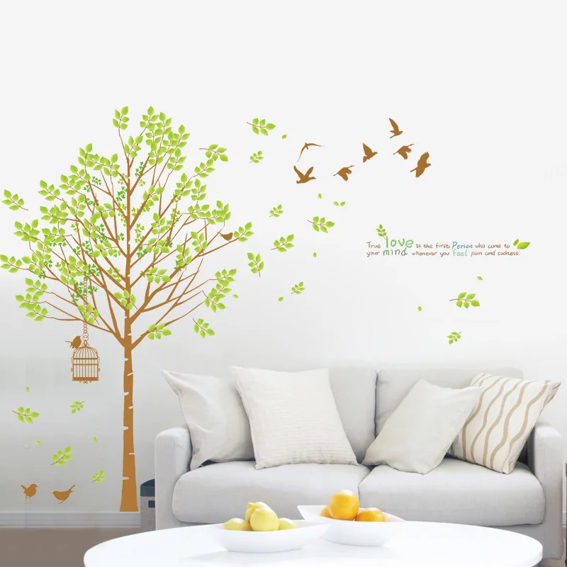 3D Wall Art 103*121cm Family Big Green Tree Birds Vinyl Sticker Living Room Bedroom Decoration Nature Posters Murals | Дом и сад