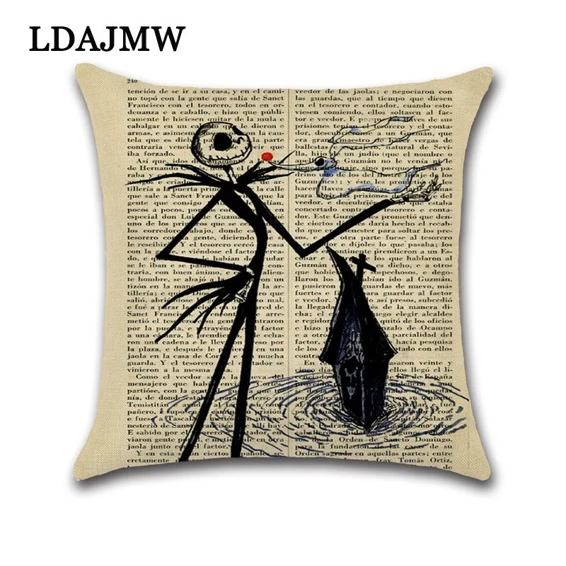 LDAJMW 2018 в стиле Хэллоуин газета мультфильм животный узор наволочка льняная