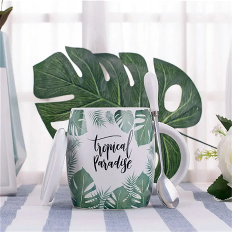 Кружка Керамическая с зеленым растением креативные кофейные кружки Tazas Ceramica Emaye