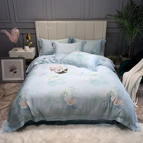 bedding set 9 Набор постельного белья из Тенсел-лиоцелла с рисунком птиц и цветов, 4 шт., мягчайший шелковистый дышащий пододеяльник для нежного сна, размер queen King - Цвет: bedding set 9