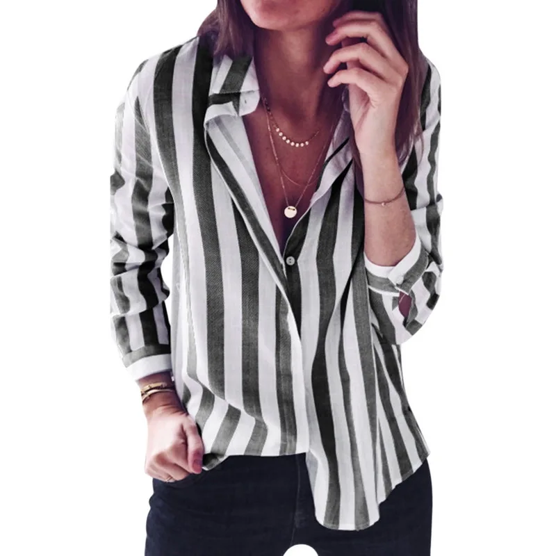 Женская блузка в полоску LASPERAL свободная повседневная офисная с длинным рукавом