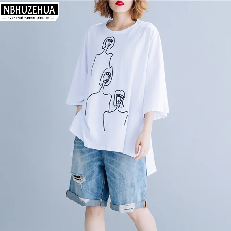Футболка женская летняя большого размера с вышивкой рукавом 3/4 5XL 6XL 19 A235|Футболки|